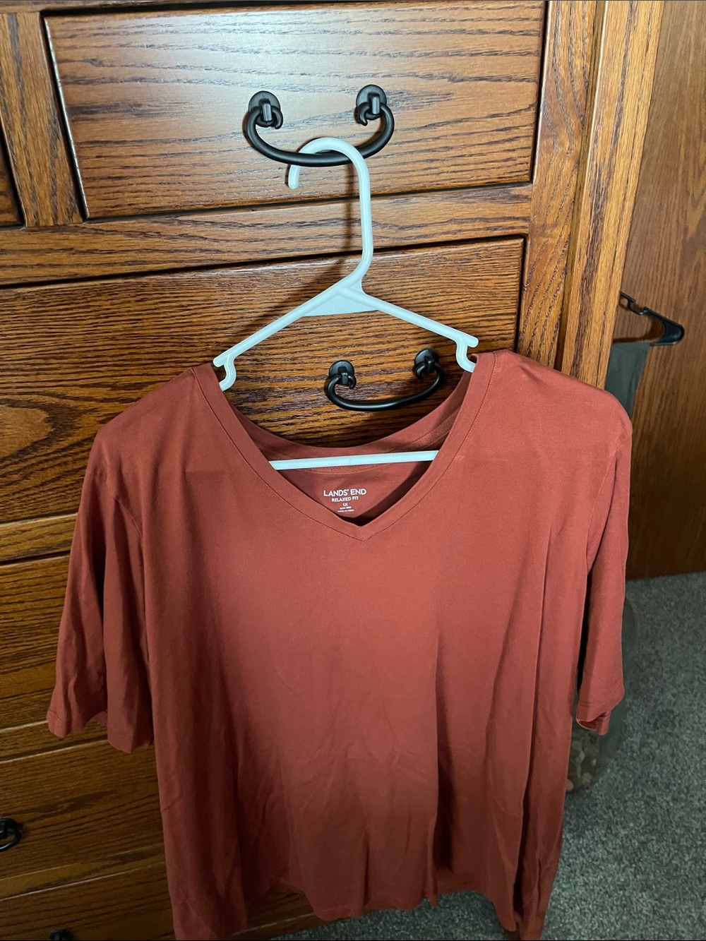 Lands' End Relaxed V-Neck Tee in Rust Orange
